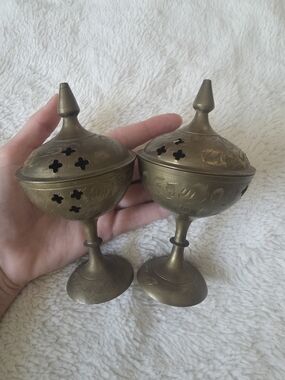 Vintage Goblet Style Brass Incense Burners Set Of 2